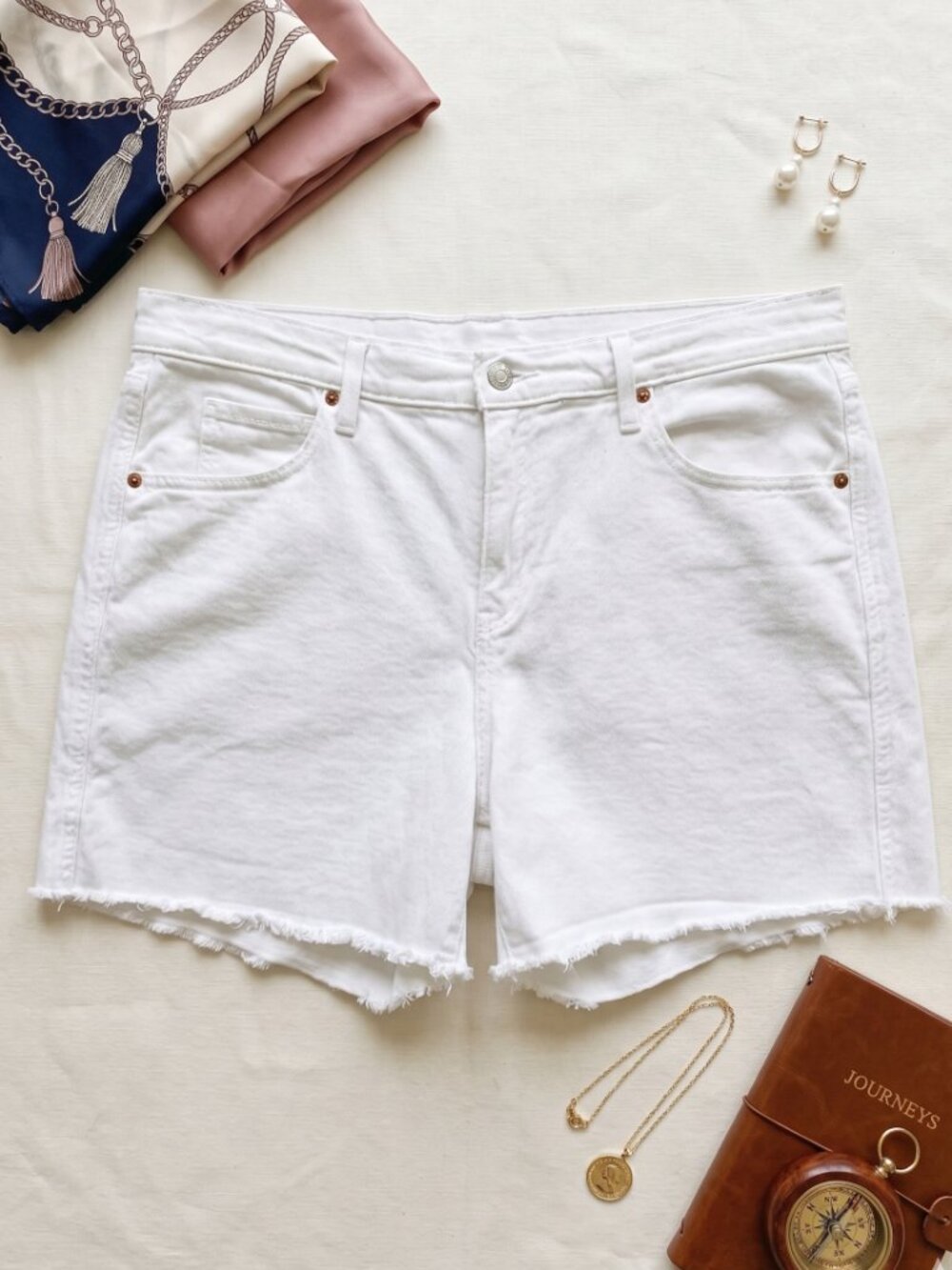 Levi's 501 White High-Rise Frayed Denim Shorts